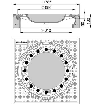 MEIERGUSS Schachtabdeckung Beton-Guss quadr. LW 610 mm Kl. D400 MEISTEP | Belastungsklasse: D 400