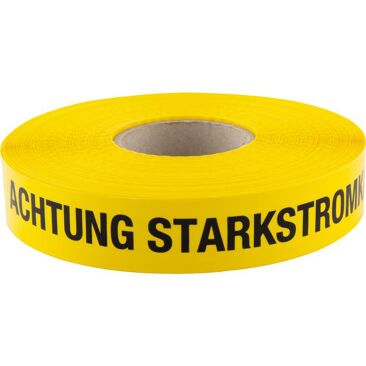 VOTEC Trassenwarnband Achtung Starkstrom | Farbe: Gelb | Länge: 250 m